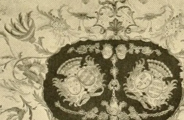 An illustration from Decorative textiles; an illustrated book on coverings for furniture, walls and floors, including damasks, brocades and velvets, tapestries, laces, embroideries, chintzes, cretones, drapery and furniture trimmings, wall papers, carpets and rugs, tooled and illuminated leathers, 1918, leaf 152