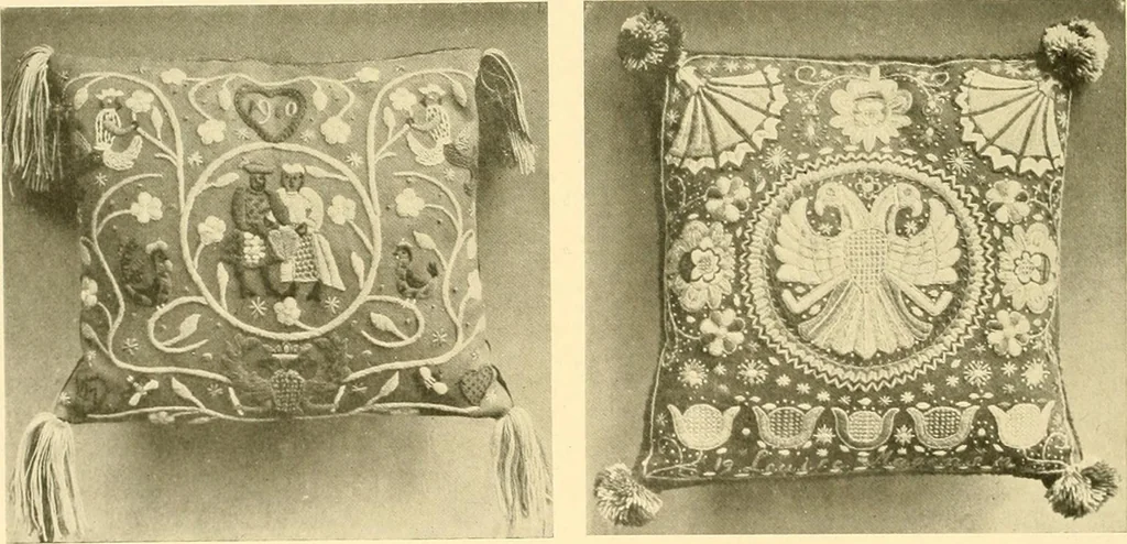 An illustration from Decorative textiles; an illustrated book on coverings for furniture, walls and floors, including damasks, brocades and velvets, tapestries, laces, embroideries, chintzes, cretones, drapery and furniture trimmings, wall papers, carpets and rugs, tooled and illuminated leathers, 1918, leaf 155