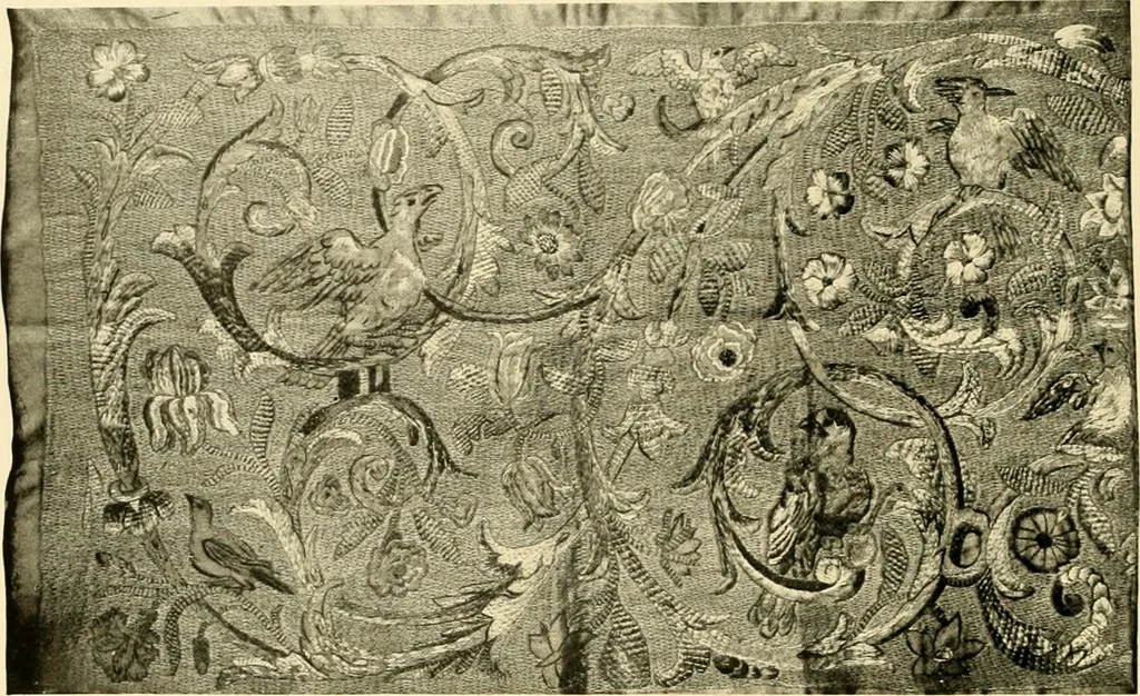 An illustration from Decorative textiles; an illustrated book on coverings for furniture, walls and floors, including damasks, brocades and velvets, tapestries, laces, embroideries, chintzes, cretones, drapery and furniture trimmings, wall papers, carpets and rugs, tooled and illuminated leathers, 1918, leaf 157