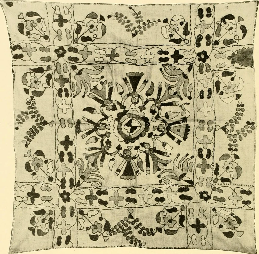An illustration from Decorative textiles; an illustrated book on coverings for furniture, walls and floors, including damasks, brocades and velvets, tapestries, laces, embroideries, chintzes, cretones, drapery and furniture trimmings, wall papers, carpets and rugs, tooled and illuminated leathers, 1918, leaf 161