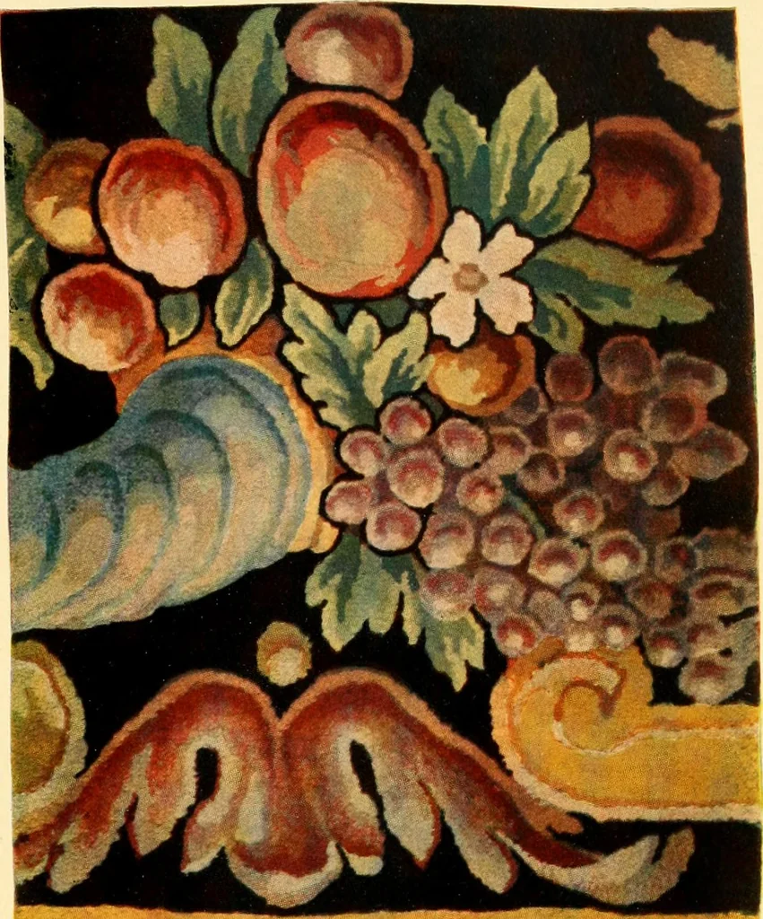 An illustration from Decorative textiles; an illustrated book on coverings for furniture, walls and floors, including damasks, brocades and velvets, tapestries, laces, embroideries, chintzes, cretones, drapery and furniture trimmings, wall papers, carpets and rugs, tooled and illuminated leathers, 1918, leaf 170