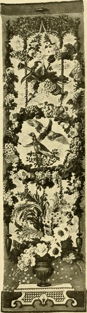 An illustration from Decorative textiles; an illustrated book on coverings for furniture, walls and floors, including damasks, brocades and velvets, tapestries, laces, embroideries, chintzes, cretones, drapery and furniture trimmings, wall papers, carpets and rugs, tooled and illuminated leathers, 1918, leaf 173
