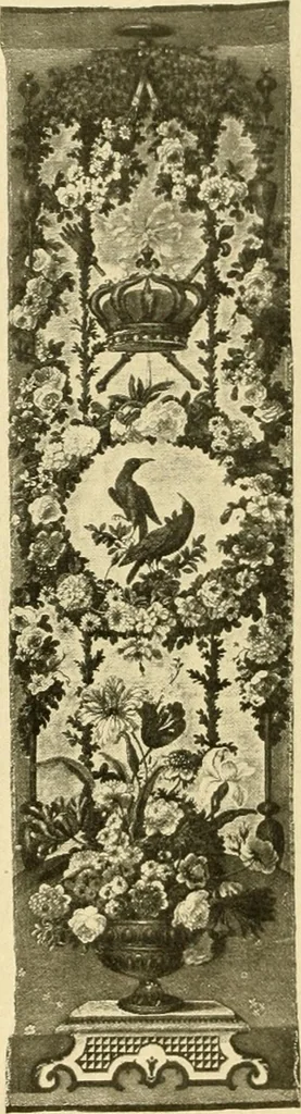 An illustration from Decorative textiles; an illustrated book on coverings for furniture, walls and floors, including damasks, brocades and velvets, tapestries, laces, embroideries, chintzes, cretones, drapery and furniture trimmings, wall papers, carpets and rugs, tooled and illuminated leathers, 1918, leaf 173