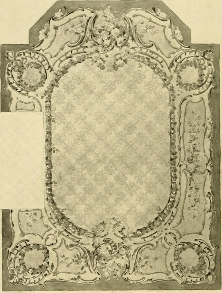 An illustration from Decorative textiles; an illustrated book on coverings for furniture, walls and floors, including damasks, brocades and velvets, tapestries, laces, embroideries, chintzes, cretones, drapery and furniture trimmings, wall papers, carpets and rugs, tooled and illuminated leathers, 1918, leaf 175