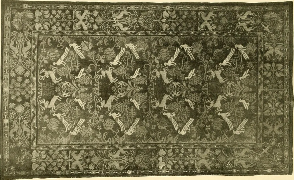 An illustration from Decorative textiles; an illustrated book on coverings for furniture, walls and floors, including damasks, brocades and velvets, tapestries, laces, embroideries, chintzes, cretones, drapery and furniture trimmings, wall papers, carpets and rugs, tooled and illuminated leathers, 1918, leaf 177