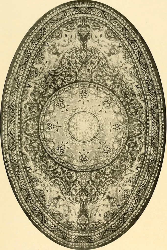 An illustration from Decorative textiles; an illustrated book on coverings for furniture, walls and floors, including damasks, brocades and velvets, tapestries, laces, embroideries, chintzes, cretones, drapery and furniture trimmings, wall papers, carpets and rugs, tooled and illuminated leathers, 1918, leaf 180