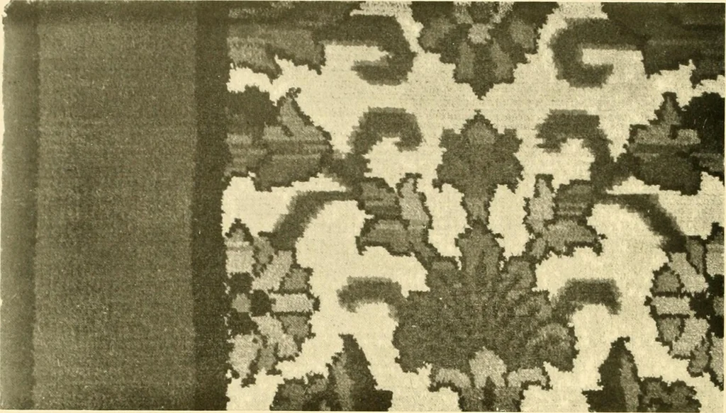 An illustration from Decorative textiles; an illustrated book on coverings for furniture, walls and floors, including damasks, brocades and velvets, tapestries, laces, embroideries, chintzes, cretones, drapery and furniture trimmings, wall papers, carpets and rugs, tooled and illuminated leathers, 1918, leaf 193