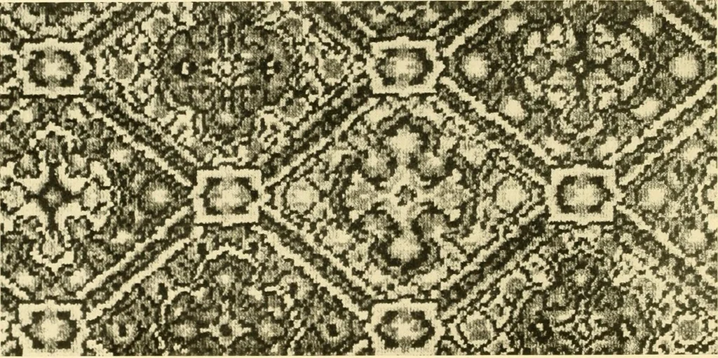 An illustration from Decorative textiles; an illustrated book on coverings for furniture, walls and floors, including damasks, brocades and velvets, tapestries, laces, embroideries, chintzes, cretones, drapery and furniture trimmings, wall papers, carpets and rugs, tooled and illuminated leathers, 1918, leaf 195