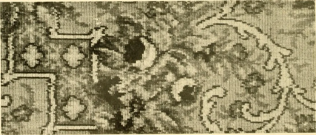 An illustration from Decorative textiles; an illustrated book on coverings for furniture, walls and floors, including damasks, brocades and velvets, tapestries, laces, embroideries, chintzes, cretones, drapery and furniture trimmings, wall papers, carpets and rugs, tooled and illuminated leathers, 1918, leaf 195