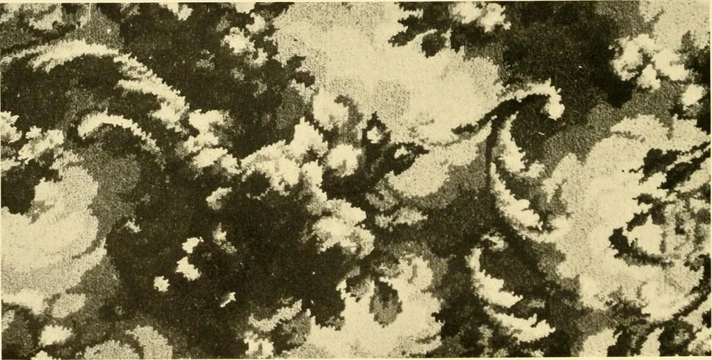 An illustration from Decorative textiles; an illustrated book on coverings for furniture, walls and floors, including damasks, brocades and velvets, tapestries, laces, embroideries, chintzes, cretones, drapery and furniture trimmings, wall papers, carpets and rugs, tooled and illuminated leathers, 1918, leaf 197