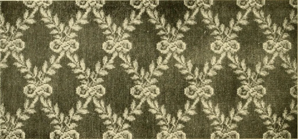 An illustration from Decorative textiles; an illustrated book on coverings for furniture, walls and floors, including damasks, brocades and velvets, tapestries, laces, embroideries, chintzes, cretones, drapery and furniture trimmings, wall papers, carpets and rugs, tooled and illuminated leathers, 1918, leaf 199