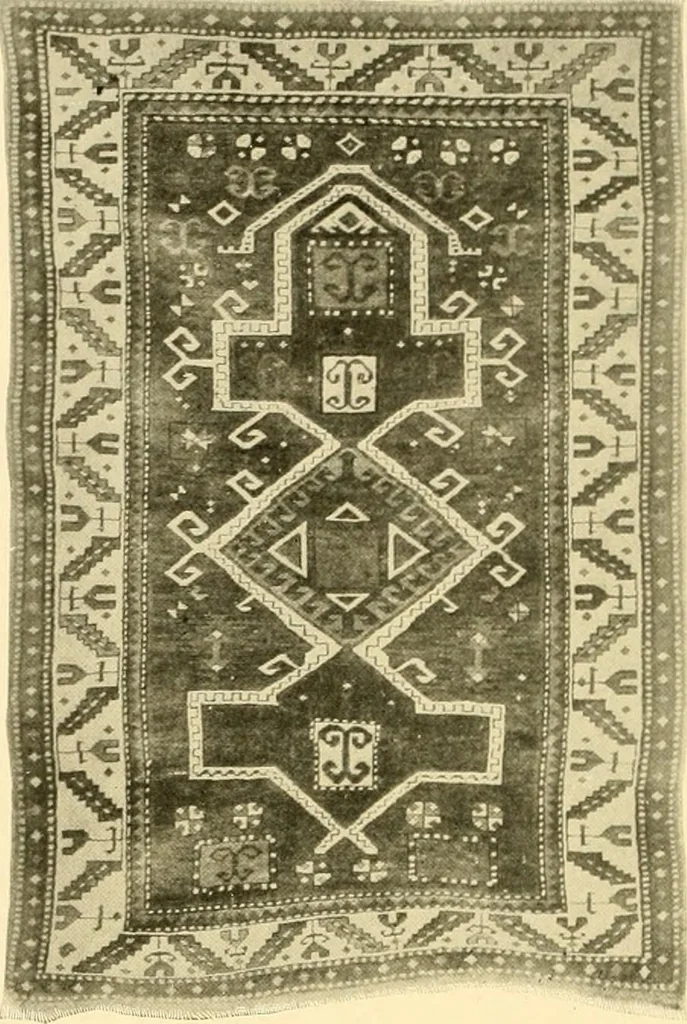 An illustration from Decorative textiles; an illustrated book on coverings for furniture, walls and floors, including damasks, brocades and velvets, tapestries, laces, embroideries, chintzes, cretones, drapery and furniture trimmings, wall papers, carpets and rugs, tooled and illuminated leathers, 1918, leaf 217