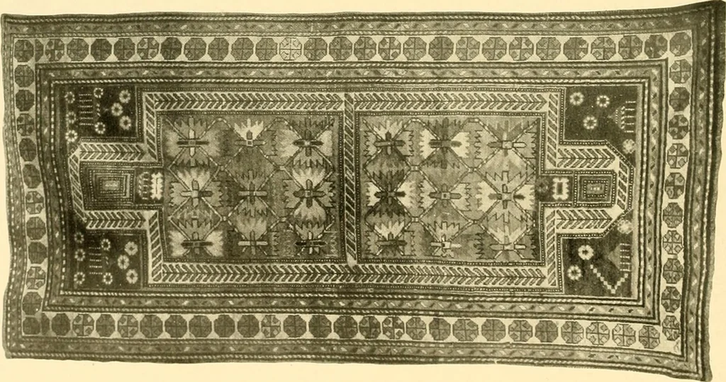 An illustration from Decorative textiles; an illustrated book on coverings for furniture, walls and floors, including damasks, brocades and velvets, tapestries, laces, embroideries, chintzes, cretones, drapery and furniture trimmings, wall papers, carpets and rugs, tooled and illuminated leathers, 1918, leaf 217