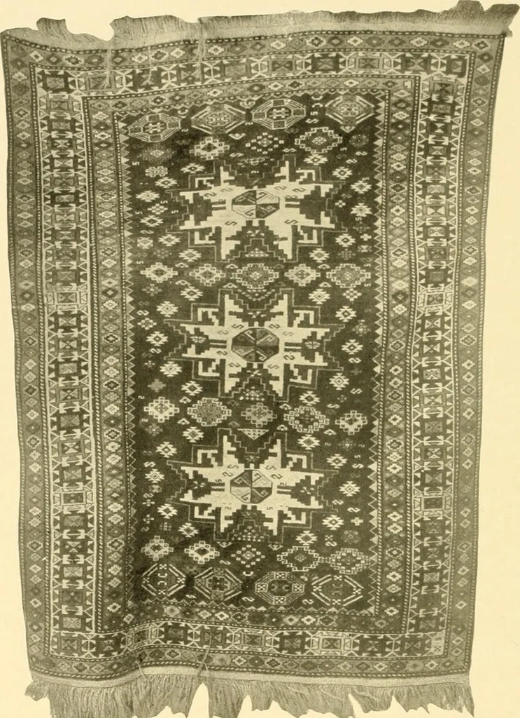 An illustration from Decorative textiles; an illustrated book on coverings for furniture, walls and floors, including damasks, brocades and velvets, tapestries, laces, embroideries, chintzes, cretones, drapery and furniture trimmings, wall papers, carpets and rugs, tooled and illuminated leathers, 1918, leaf 219