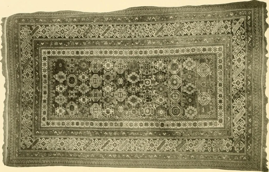 An illustration from Decorative textiles; an illustrated book on coverings for furniture, walls and floors, including damasks, brocades and velvets, tapestries, laces, embroideries, chintzes, cretones, drapery and furniture trimmings, wall papers, carpets and rugs, tooled and illuminated leathers, 1918, leaf 223
