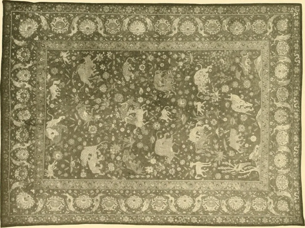 An illustration from Decorative textiles; an illustrated book on coverings for furniture, walls and floors, including damasks, brocades and velvets, tapestries, laces, embroideries, chintzes, cretones, drapery and furniture trimmings, wall papers, carpets and rugs, tooled and illuminated leathers, 1918, leaf 241