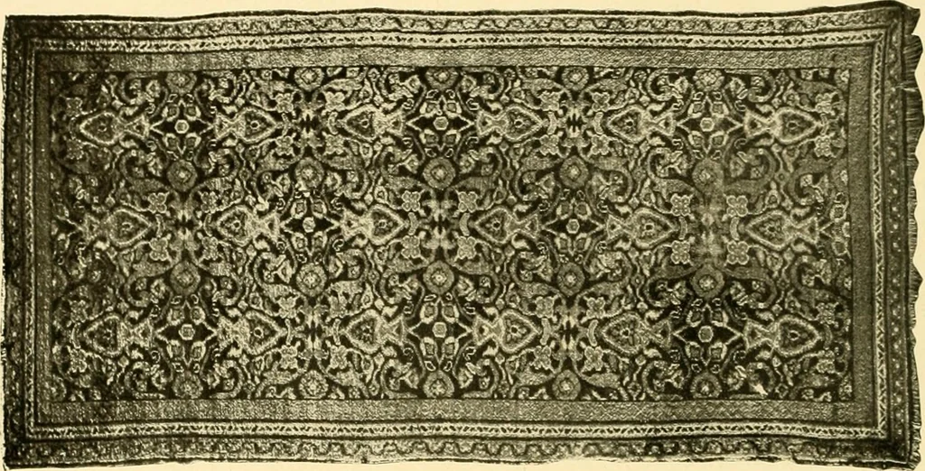 An illustration from Decorative textiles; an illustrated book on coverings for furniture, walls and floors, including damasks, brocades and velvets, tapestries, laces, embroideries, chintzes, cretones, drapery and furniture trimmings, wall papers, carpets and rugs, tooled and illuminated leathers, 1918, leaf 253