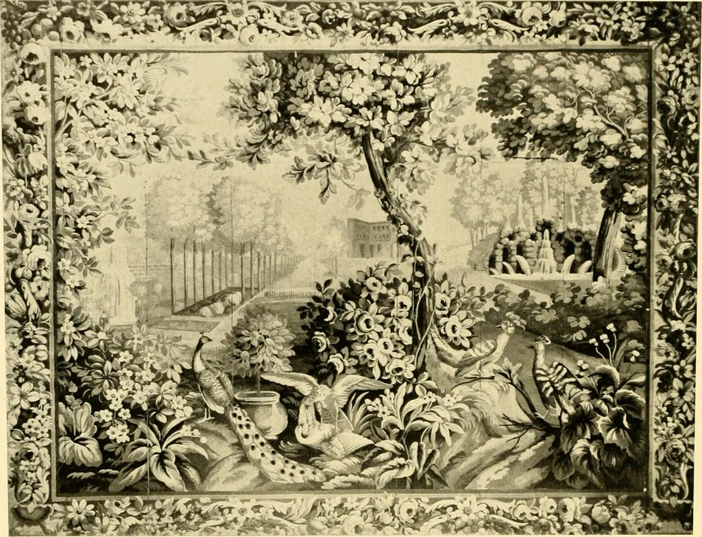 An illustration from Decorative textiles; an illustrated book on coverings for furniture, walls and floors, including damasks, brocades and velvets, tapestries, laces, embroideries, chintzes, cretones, drapery and furniture trimmings, wall papers, carpets and rugs, tooled and illuminated leathers, 1918, leaf 263