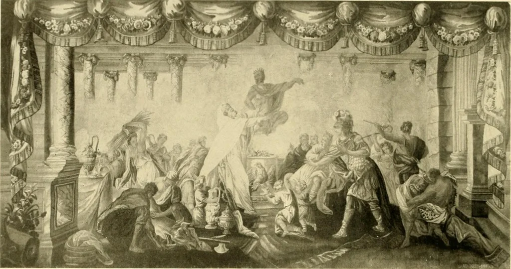 An illustration from Decorative textiles; an illustrated book on coverings for furniture, walls and floors, including damasks, brocades and velvets, tapestries, laces, embroideries, chintzes, cretones, drapery and furniture trimmings, wall papers, carpets and rugs, tooled and illuminated leathers, 1918, leaf 267