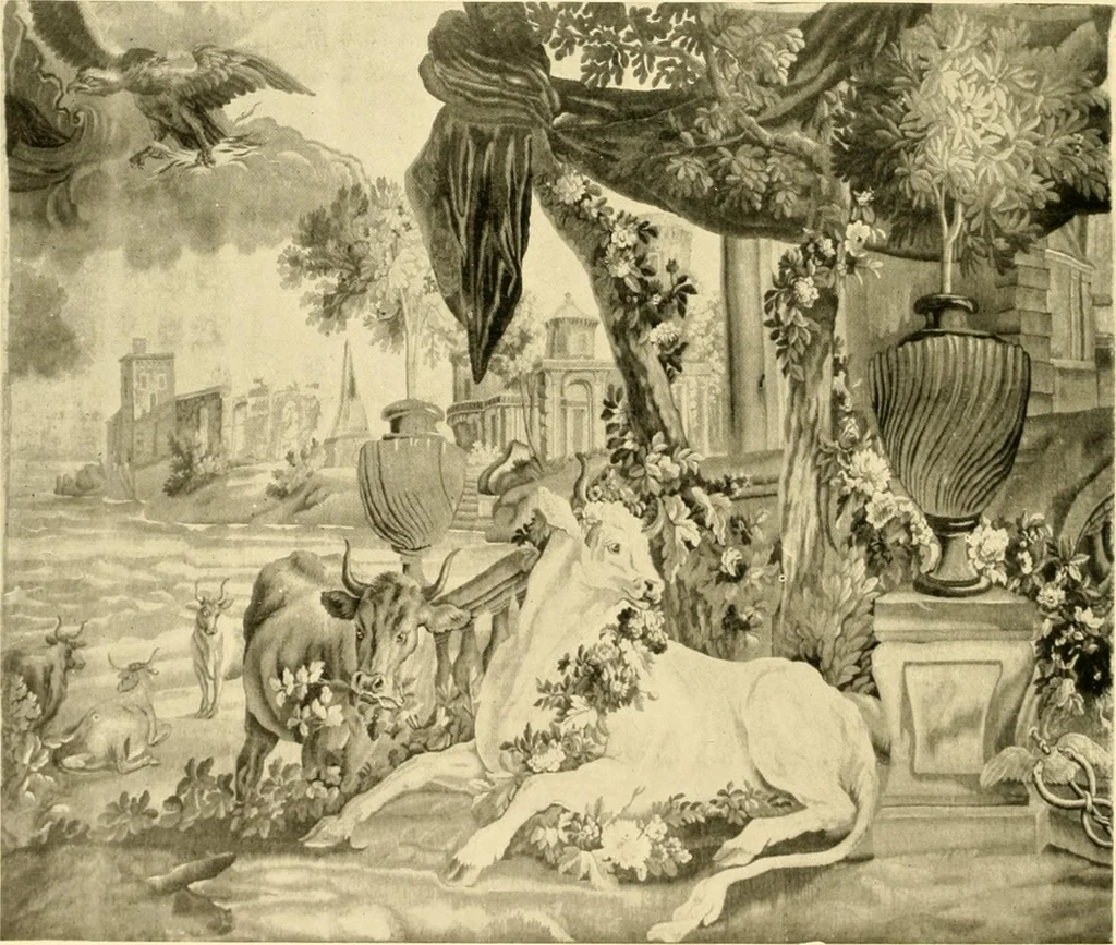 An illustration from Decorative textiles; an illustrated book on coverings for furniture, walls and floors, including damasks, brocades and velvets, tapestries, laces, embroideries, chintzes, cretones, drapery and furniture trimmings, wall papers, carpets and rugs, tooled and illuminated leathers, 1918, leaf 267