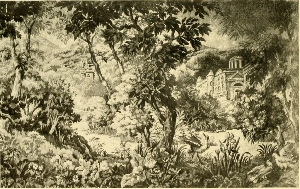 An illustration from Decorative textiles; an illustrated book on coverings for furniture, walls and floors, including damasks, brocades and velvets, tapestries, laces, embroideries, chintzes, cretones, drapery and furniture trimmings, wall papers, carpets and rugs, tooled and illuminated leathers, 1918, leaf 271