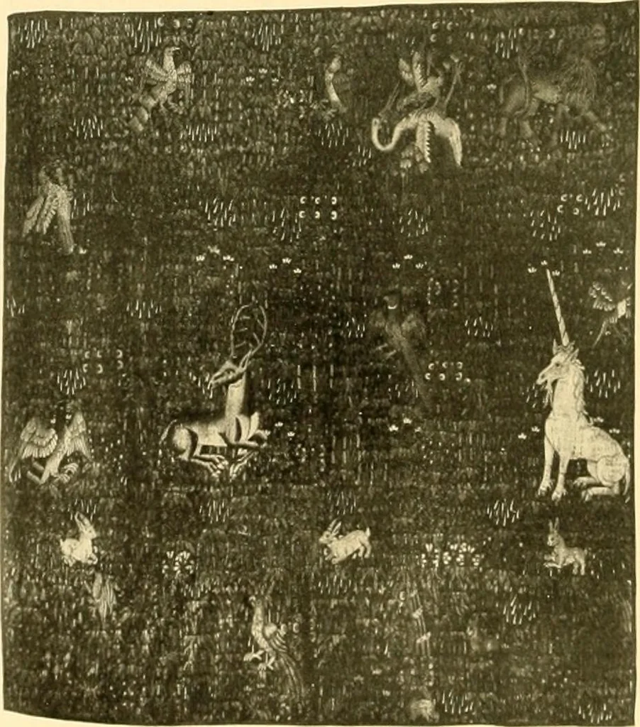 An illustration from Decorative textiles; an illustrated book on coverings for furniture, walls and floors, including damasks, brocades and velvets, tapestries, laces, embroideries, chintzes, cretones, drapery and furniture trimmings, wall papers, carpets and rugs, tooled and illuminated leathers, 1918, leaf 279