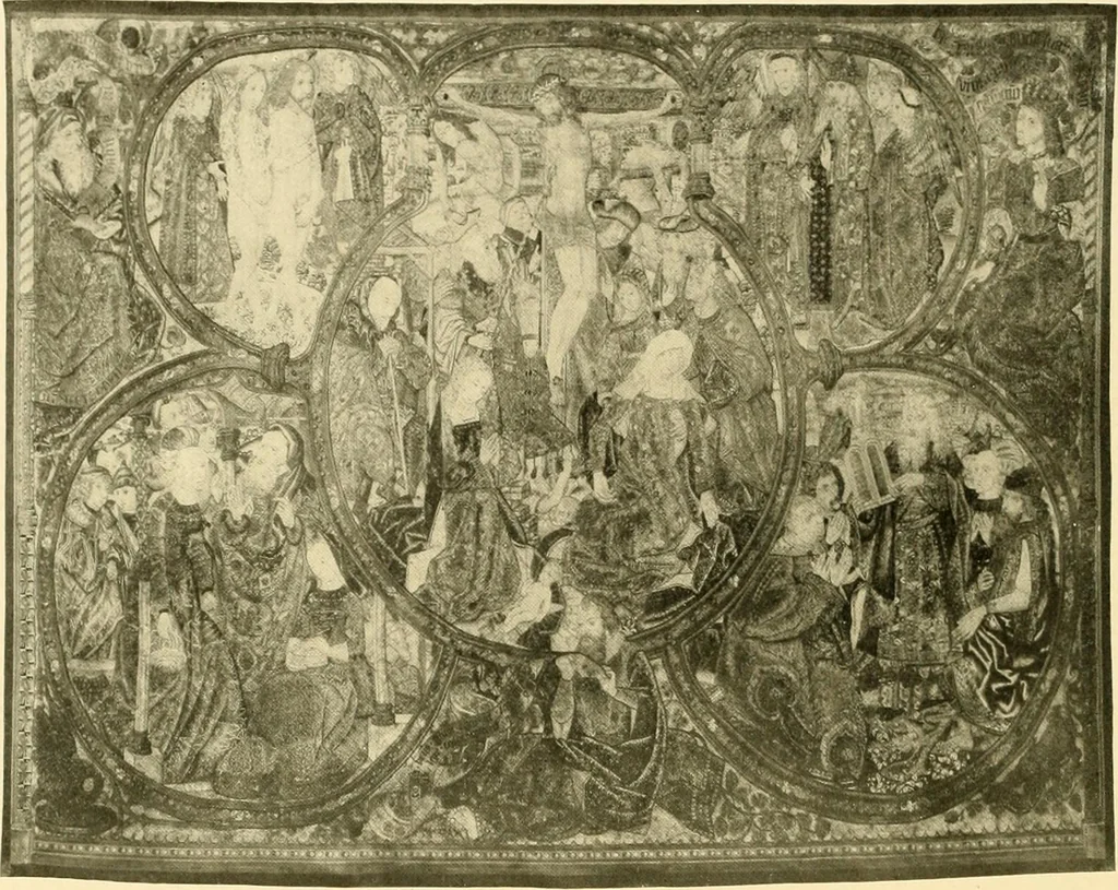 An illustration from Decorative textiles; an illustrated book on coverings for furniture, walls and floors, including damasks, brocades and velvets, tapestries, laces, embroideries, chintzes, cretones, drapery and furniture trimmings, wall papers, carpets and rugs, tooled and illuminated leathers, 1918, leaf 281