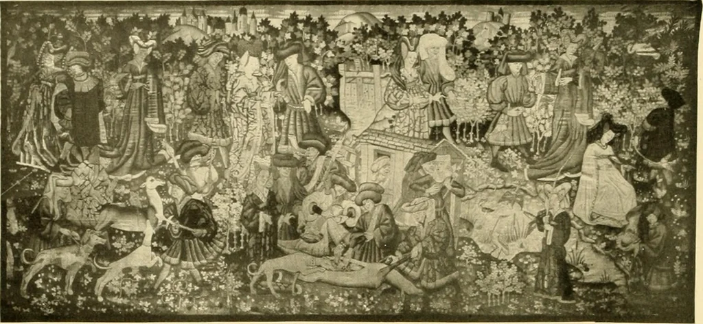 An illustration from Decorative textiles; an illustrated book on coverings for furniture, walls and floors, including damasks, brocades and velvets, tapestries, laces, embroideries, chintzes, cretones, drapery and furniture trimmings, wall papers, carpets and rugs, tooled and illuminated leathers, 1918, leaf 285