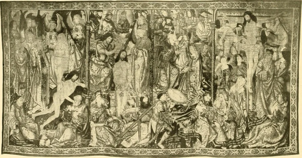 An illustration from Decorative textiles; an illustrated book on coverings for furniture, walls and floors, including damasks, brocades and velvets, tapestries, laces, embroideries, chintzes, cretones, drapery and furniture trimmings, wall papers, carpets and rugs, tooled and illuminated leathers, 1918, leaf 289