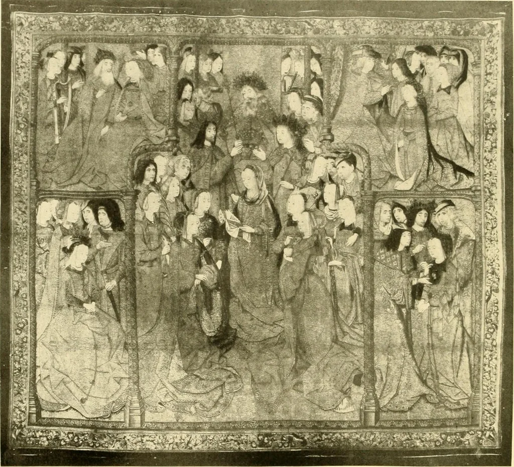 An illustration from Decorative textiles; an illustrated book on coverings for furniture, walls and floors, including damasks, brocades and velvets, tapestries, laces, embroideries, chintzes, cretones, drapery and furniture trimmings, wall papers, carpets and rugs, tooled and illuminated leathers, 1918, leaf 291