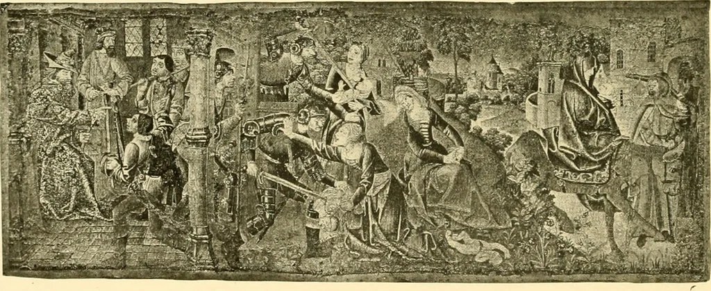 An illustration from Decorative textiles; an illustrated book on coverings for furniture, walls and floors, including damasks, brocades and velvets, tapestries, laces, embroideries, chintzes, cretones, drapery and furniture trimmings, wall papers, carpets and rugs, tooled and illuminated leathers, 1918, leaf 293