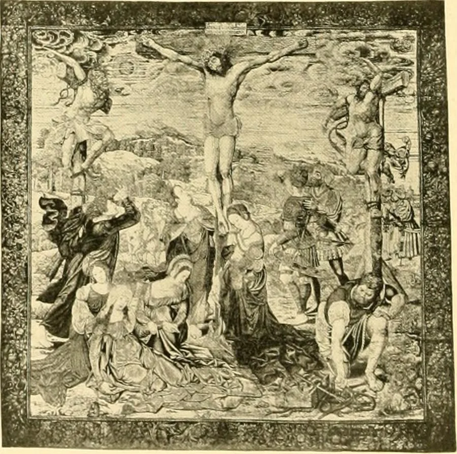 An illustration from Decorative textiles; an illustrated book on coverings for furniture, walls and floors, including damasks, brocades and velvets, tapestries, laces, embroideries, chintzes, cretones, drapery and furniture trimmings, wall papers, carpets and rugs, tooled and illuminated leathers, 1918, leaf 307