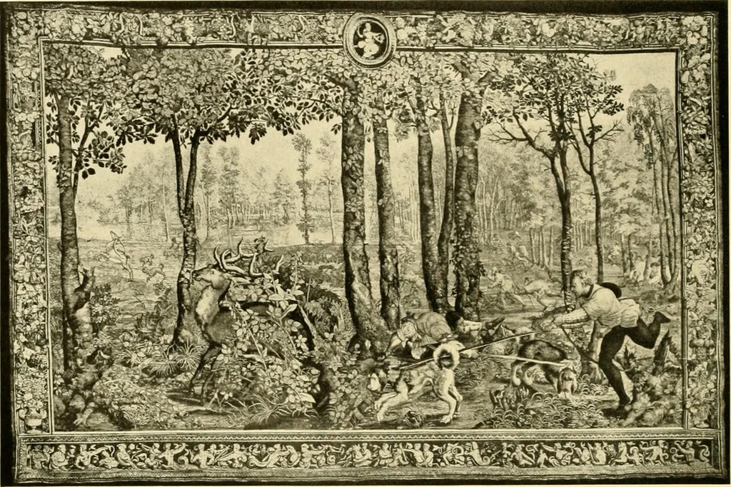 An illustration from Decorative textiles; an illustrated book on coverings for furniture, walls and floors, including damasks, brocades and velvets, tapestries, laces, embroideries, chintzes, cretones, drapery and furniture trimmings, wall papers, carpets and rugs, tooled and illuminated leathers, 1918, leaf 309