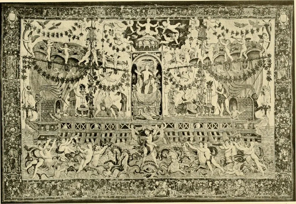 An illustration from Decorative textiles; an illustrated book on coverings for furniture, walls and floors, including damasks, brocades and velvets, tapestries, laces, embroideries, chintzes, cretones, drapery and furniture trimmings, wall papers, carpets and rugs, tooled and illuminated leathers, 1918, leaf 310