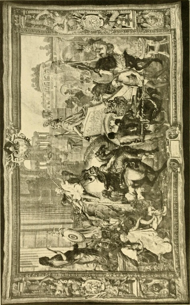 An illustration from Decorative textiles; an illustrated book on coverings for furniture, walls and floors, including damasks, brocades and velvets, tapestries, laces, embroideries, chintzes, cretones, drapery and furniture trimmings, wall papers, carpets and rugs, tooled and illuminated leathers, 1918, leaf 317