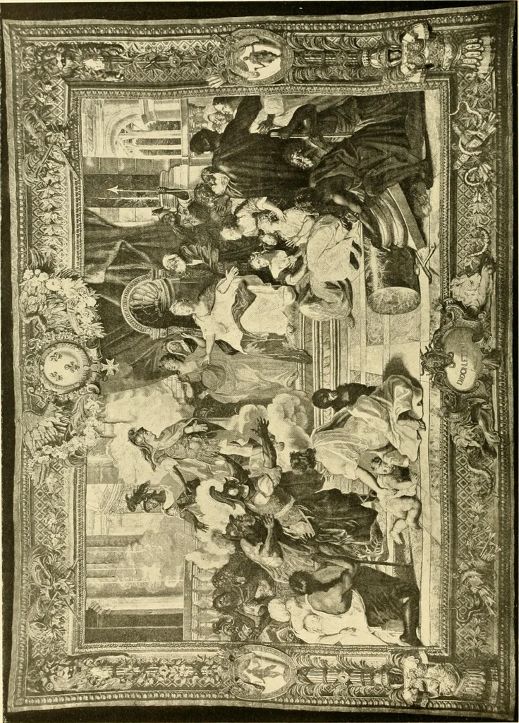 An illustration from Decorative textiles; an illustrated book on coverings for furniture, walls and floors, including damasks, brocades and velvets, tapestries, laces, embroideries, chintzes, cretones, drapery and furniture trimmings, wall papers, carpets and rugs, tooled and illuminated leathers, 1918, leaf 321