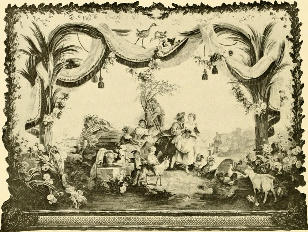 An illustration from Decorative textiles; an illustrated book on coverings for furniture, walls and floors, including damasks, brocades and velvets, tapestries, laces, embroideries, chintzes, cretones, drapery and furniture trimmings, wall papers, carpets and rugs, tooled and illuminated leathers, 1918, leaf 325