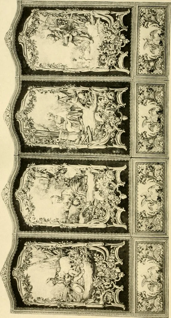 An illustration from Decorative textiles; an illustrated book on coverings for furniture, walls and floors, including damasks, brocades and velvets, tapestries, laces, embroideries, chintzes, cretones, drapery and furniture trimmings, wall papers, carpets and rugs, tooled and illuminated leathers, 1918, leaf 331