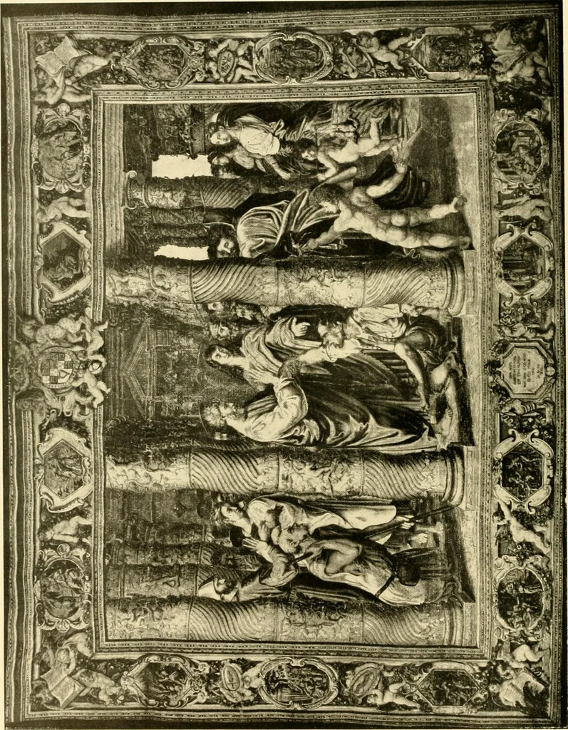 An illustration from Decorative textiles; an illustrated book on coverings for furniture, walls and floors, including damasks, brocades and velvets, tapestries, laces, embroideries, chintzes, cretones, drapery and furniture trimmings, wall papers, carpets and rugs, tooled and illuminated leathers, 1918, leaf 333