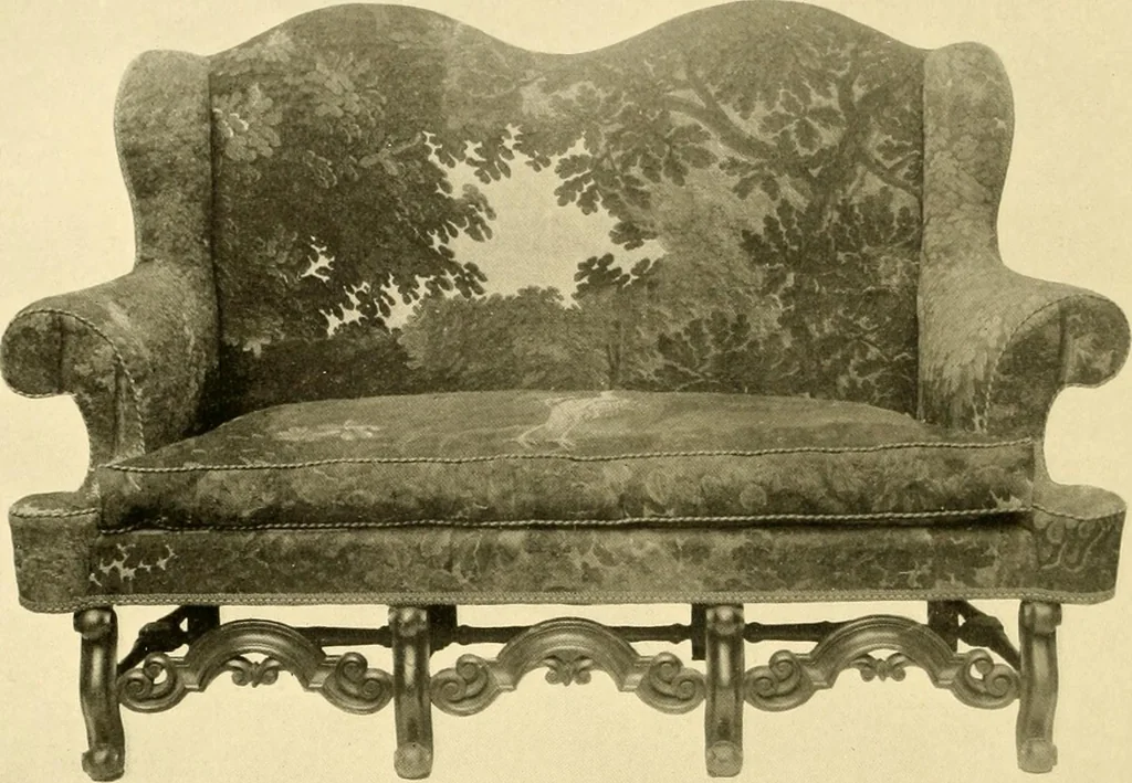An illustration from Decorative textiles; an illustrated book on coverings for furniture, walls and floors, including damasks, brocades and velvets, tapestries, laces, embroideries, chintzes, cretones, drapery and furniture trimmings, wall papers, carpets and rugs, tooled and illuminated leathers, 1918, leaf 337
