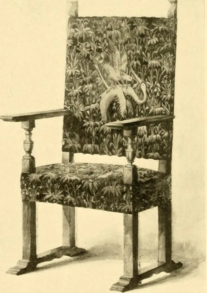 An illustration from Decorative textiles; an illustrated book on coverings for furniture, walls and floors, including damasks, brocades and velvets, tapestries, laces, embroideries, chintzes, cretones, drapery and furniture trimmings, wall papers, carpets and rugs, tooled and illuminated leathers, 1918, leaf 337