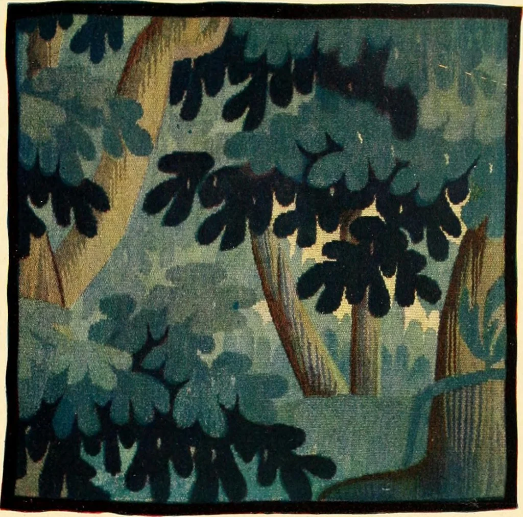An illustration from Decorative textiles; an illustrated book on coverings for furniture, walls and floors, including damasks, brocades and velvets, tapestries, laces, embroideries, chintzes, cretones, drapery and furniture trimmings, wall papers, carpets and rugs, tooled and illuminated leathers, 1918, leaf 340