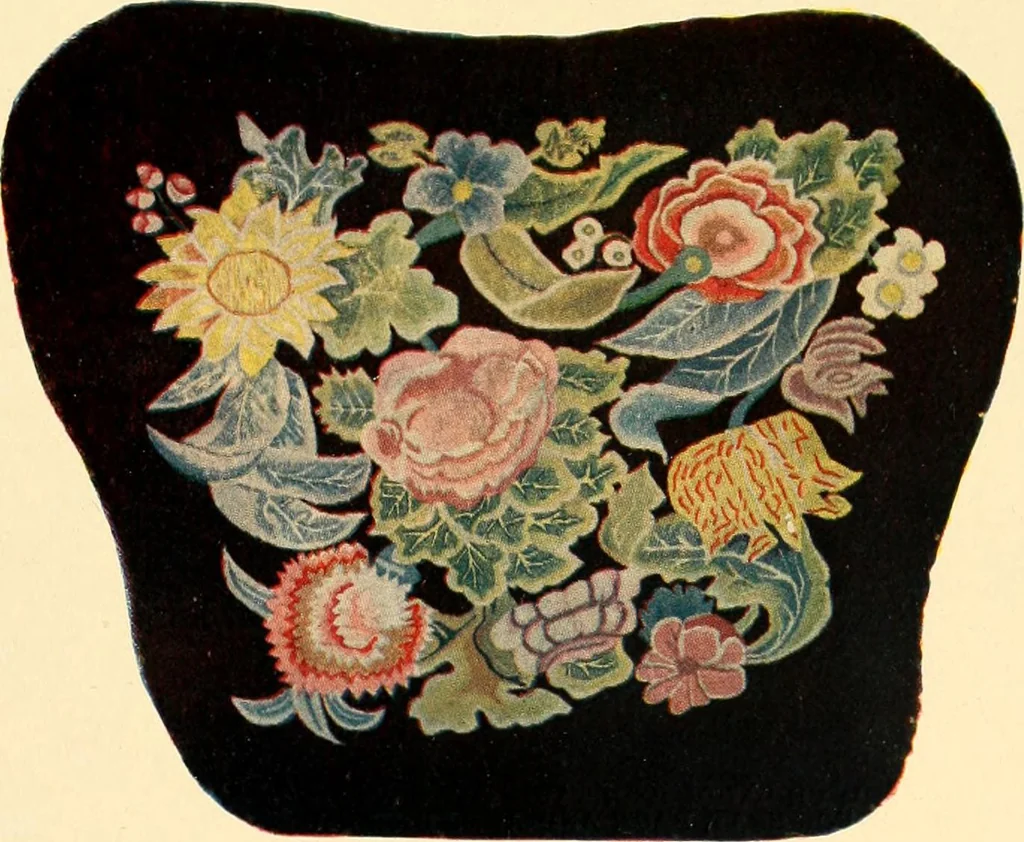 An illustration from Decorative textiles; an illustrated book on coverings for furniture, walls and floors, including damasks, brocades and velvets, tapestries, laces, embroideries, chintzes, cretones, drapery and furniture trimmings, wall papers, carpets and rugs, tooled and illuminated leathers, 1918, leaf 340