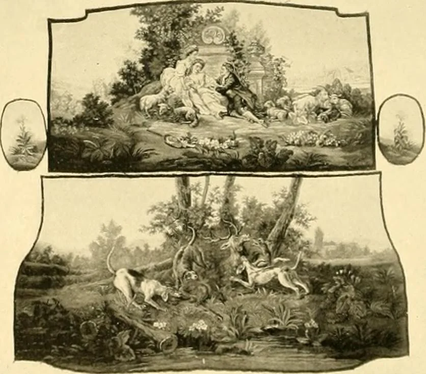An illustration from Decorative textiles; an illustrated book on coverings for furniture, walls and floors, including damasks, brocades and velvets, tapestries, laces, embroideries, chintzes, cretones, drapery and furniture trimmings, wall papers, carpets and rugs, tooled and illuminated leathers, 1918, leaf 341