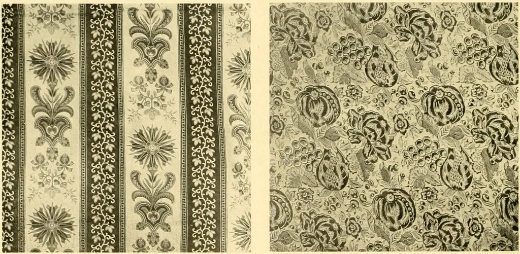 An illustration from Decorative textiles; an illustrated book on coverings for furniture, walls and floors, including damasks, brocades and velvets, tapestries, laces, embroideries, chintzes, cretones, drapery and furniture trimmings, wall papers, carpets and rugs, tooled and illuminated leathers, 1918, leaf 363