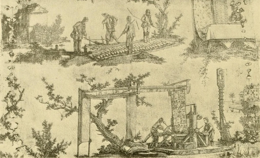 An illustration from Decorative textiles; an illustrated book on coverings for furniture, walls and floors, including damasks, brocades and velvets, tapestries, laces, embroideries, chintzes, cretones, drapery and furniture trimmings, wall papers, carpets and rugs, tooled and illuminated leathers, 1918, leaf 367
