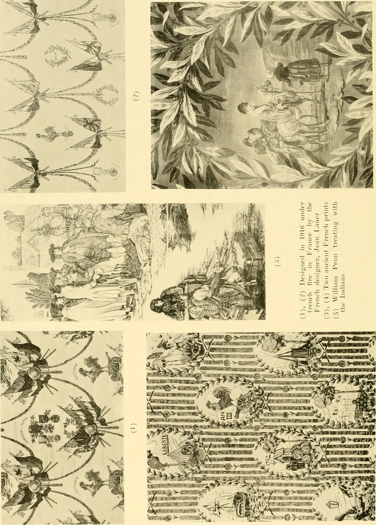 An illustration from Decorative textiles; an illustrated book on coverings for furniture, walls and floors, including damasks, brocades and velvets, tapestries, laces, embroideries, chintzes, cretones, drapery and furniture trimmings, wall papers, carpets and rugs, tooled and illuminated leathers, 1918, leaf 371