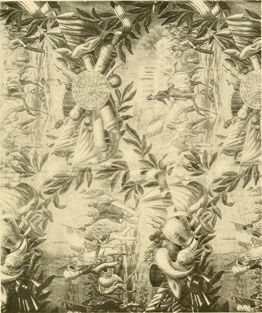 An illustration from Decorative textiles; an illustrated book on coverings for furniture, walls and floors, including damasks, brocades and velvets, tapestries, laces, embroideries, chintzes, cretones, drapery and furniture trimmings, wall papers, carpets and rugs, tooled and illuminated leathers, 1918, leaf 374