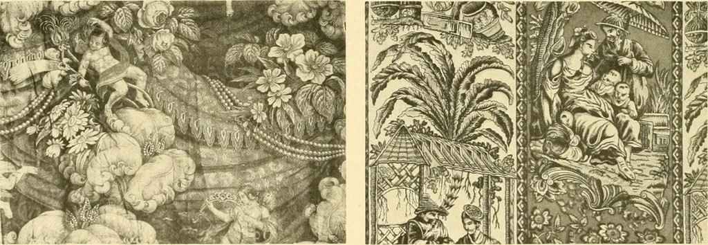 An illustration from Decorative textiles; an illustrated book on coverings for furniture, walls and floors, including damasks, brocades and velvets, tapestries, laces, embroideries, chintzes, cretones, drapery and furniture trimmings, wall papers, carpets and rugs, tooled and illuminated leathers, 1918, leaf 377
