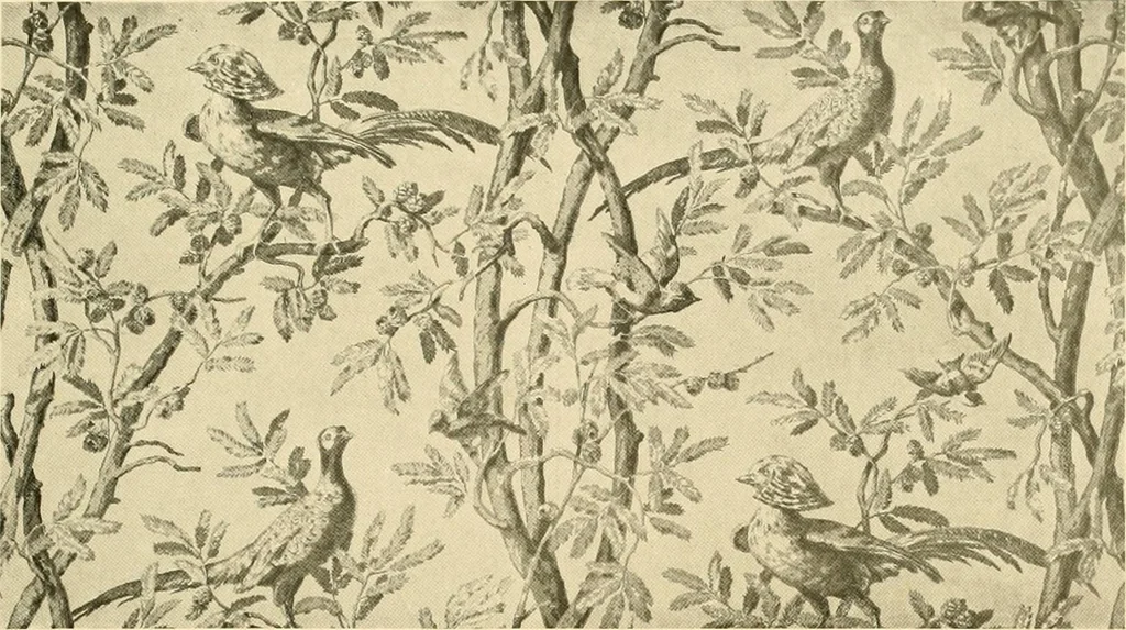 An illustration from Decorative textiles; an illustrated book on coverings for furniture, walls and floors, including damasks, brocades and velvets, tapestries, laces, embroideries, chintzes, cretones, drapery and furniture trimmings, wall papers, carpets and rugs, tooled and illuminated leathers, 1918, leaf 378